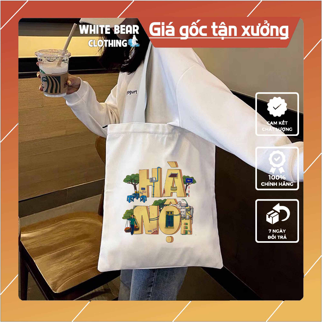 Túi vải du lịch Hà Nội WHITE BEAR CLOTHING size 32x38cm