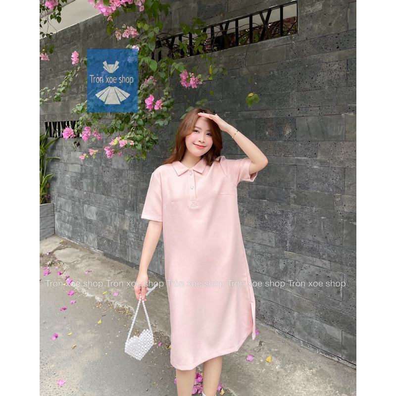 Váy Đầm polo nữ, form suông dáng dài phong cách thể thao năng động vải cotton dày thoải mái Tròn Xoe Shop