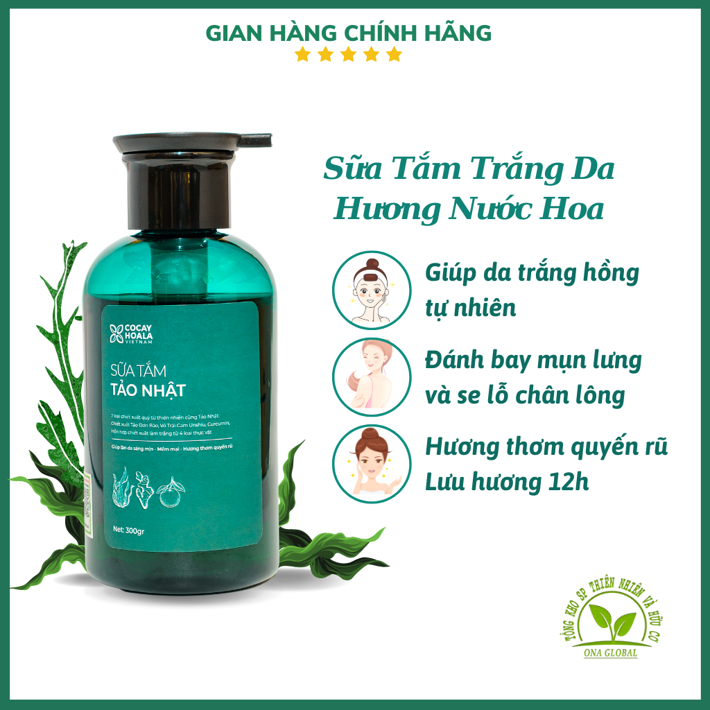 Sữa tắm trắng da, Sữa tắm nước hoa thơm lâu, dưỡng ẩm trắng da toàn thân tảo Nhật Cocayhoala chai 300g