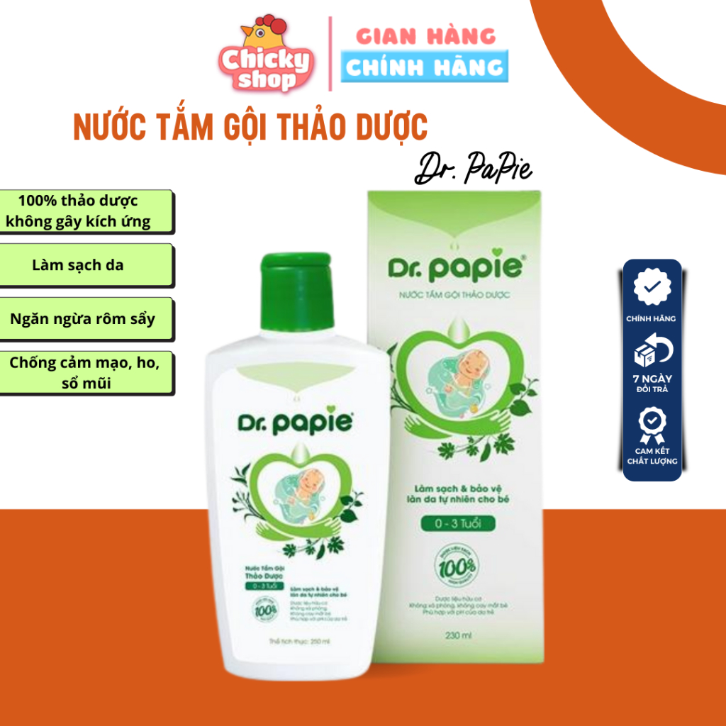 Nước tắm gội thảo dược cho bé từ 0-3 tuổi Dr.Papie