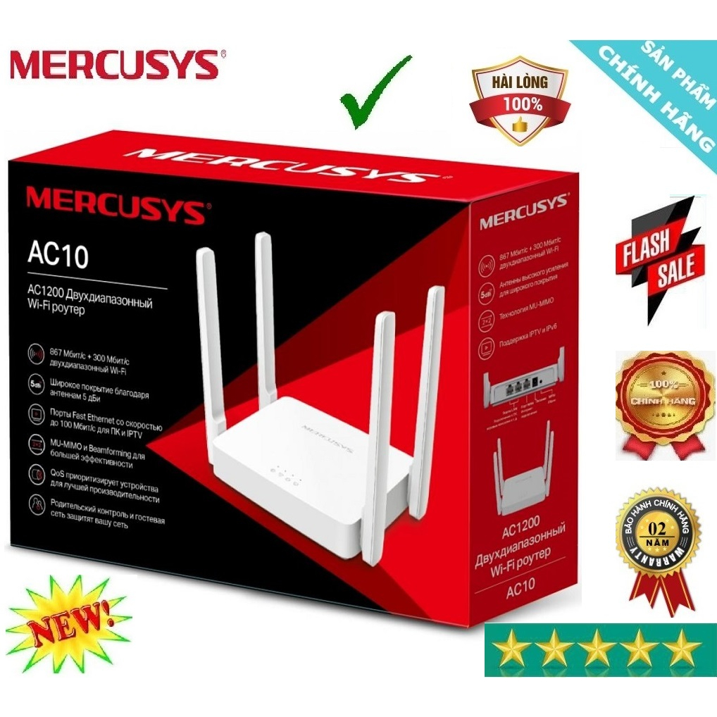 Bộ Phát WiFi Không Dây Router 1200Mbps Băng Tần Kép Mercusys AC10 Trắng , Hàng Mới Chính Hãng BH24T