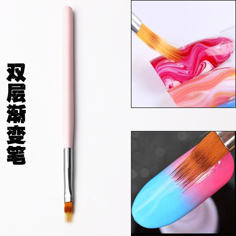Cọ vẽ ombre, đầu dẹp, cán gỗ chuyên dùng làm nail