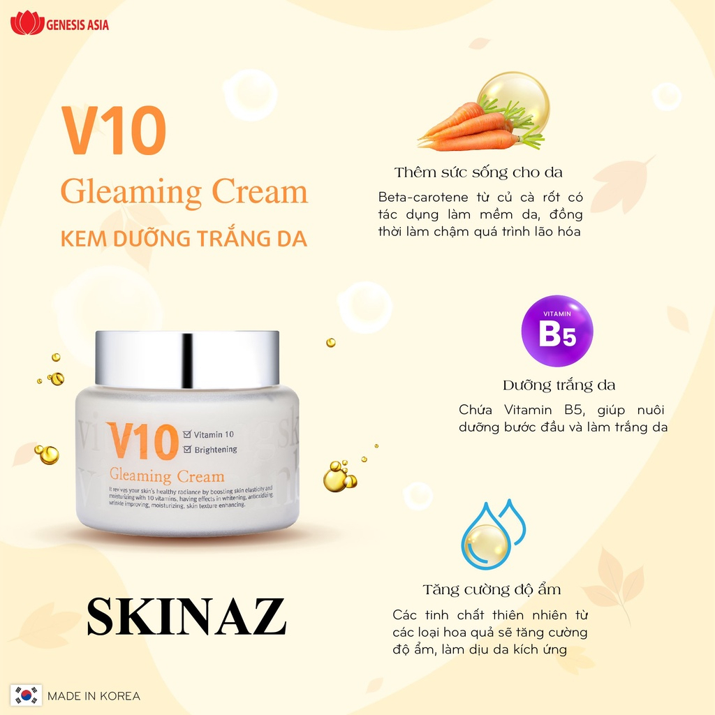 Kem V10 Skinaz Hàn Quốc Chính Hãng 100ml - V10 Gleaming Cream Skinaz