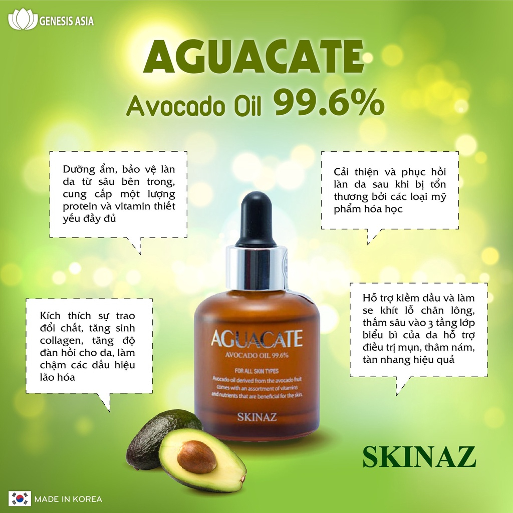 Tinh chất bơ Skinaz Hàn Quốc 30ml Chính Hãng - Aguacate Avocado Oil 99,6%
