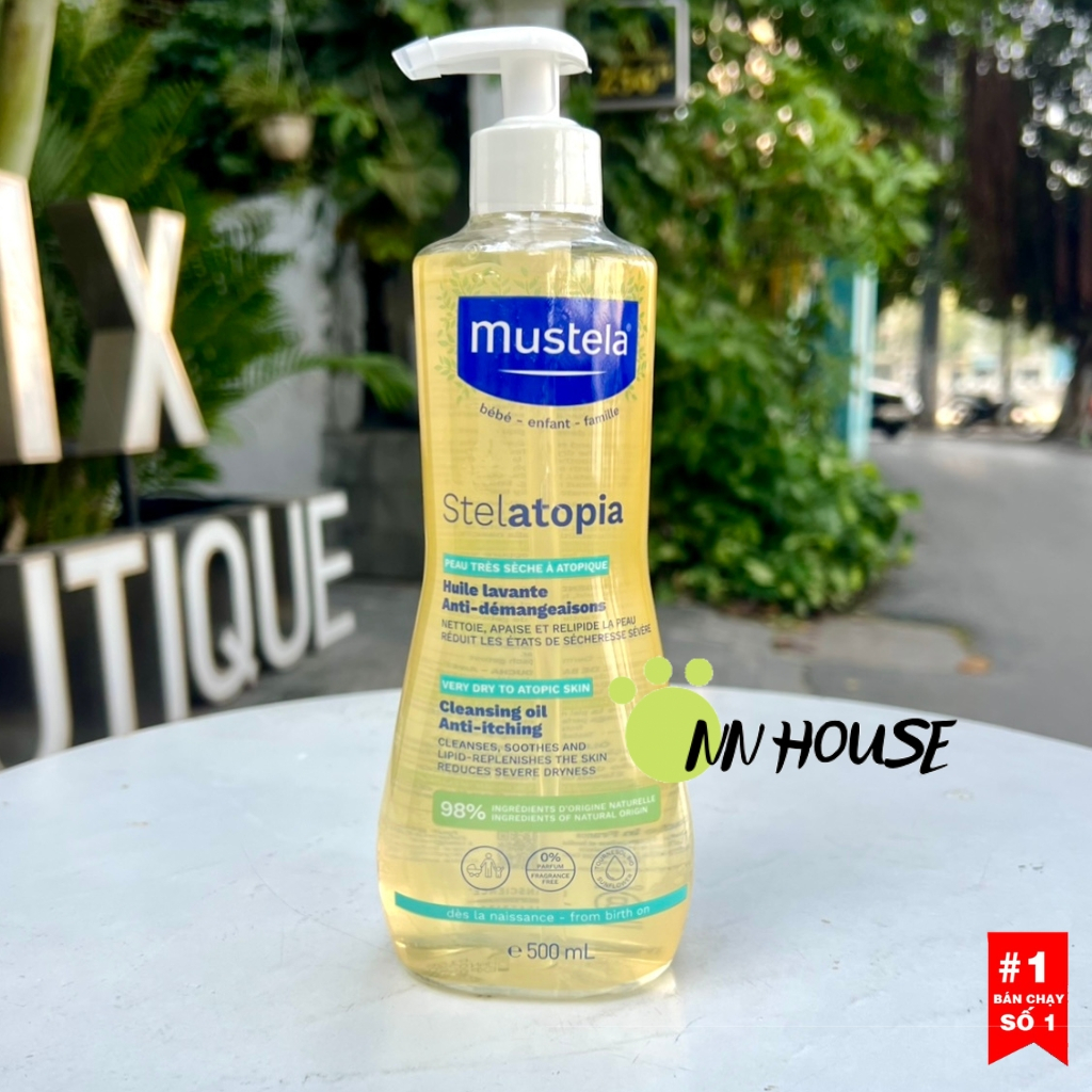 Sữa tắm Mustela Stelatopia 500ml cho bé da khô, chàm sữa, da cơ địa, eczema, dưỡng ẩm làm dịu da baby shower gel hữu cơ