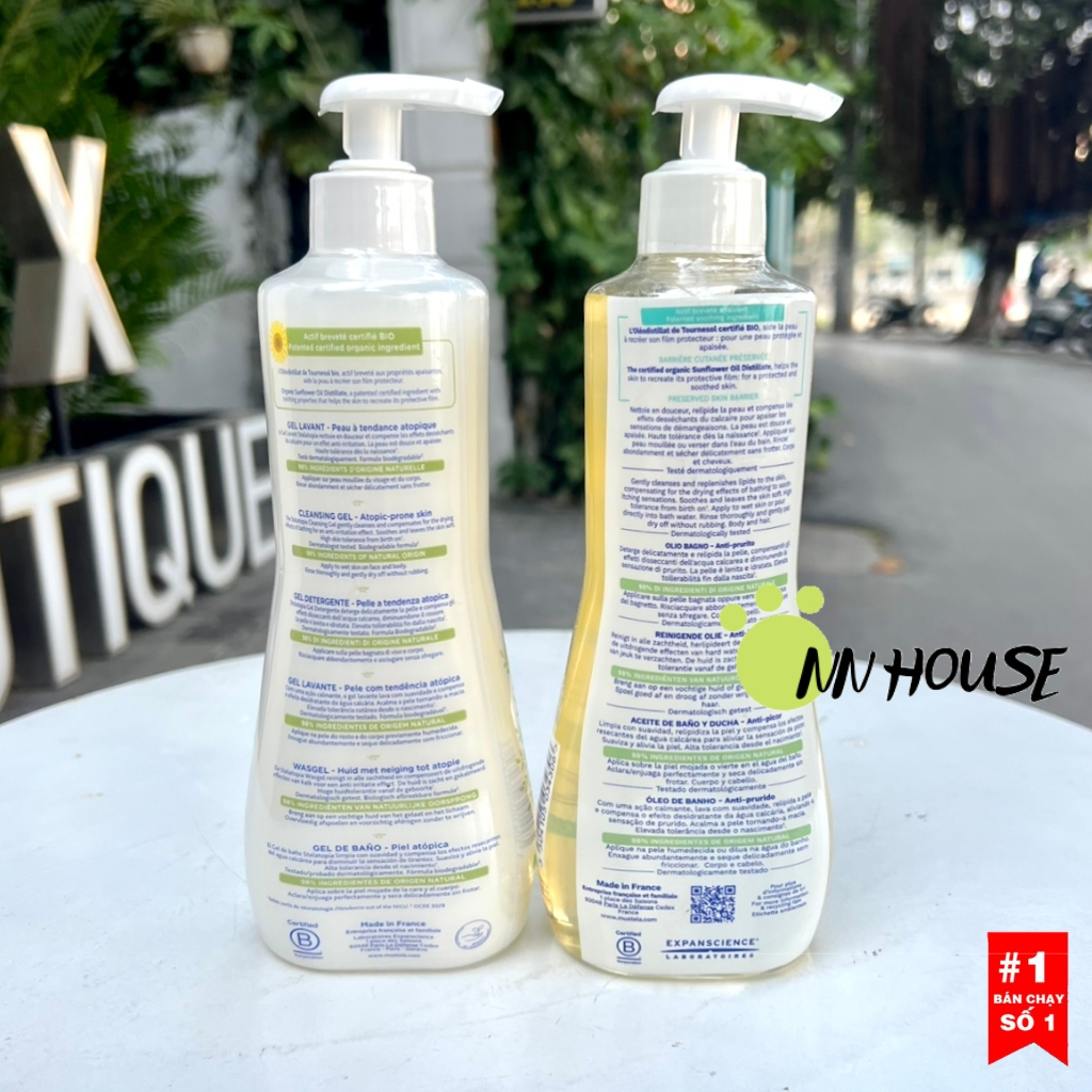 Sữa tắm Mustela Stelatopia 500ml cho bé da khô, chàm sữa, da cơ địa, eczema, dưỡng ẩm làm dịu da baby shower gel hữu cơ