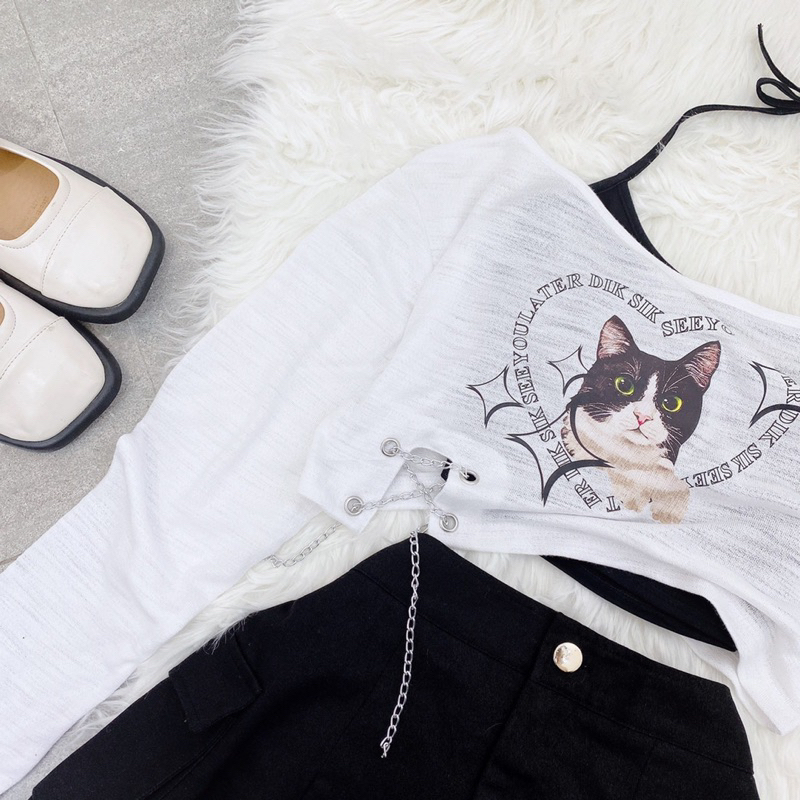 Bộ áo mèo + chân váy túi hộp