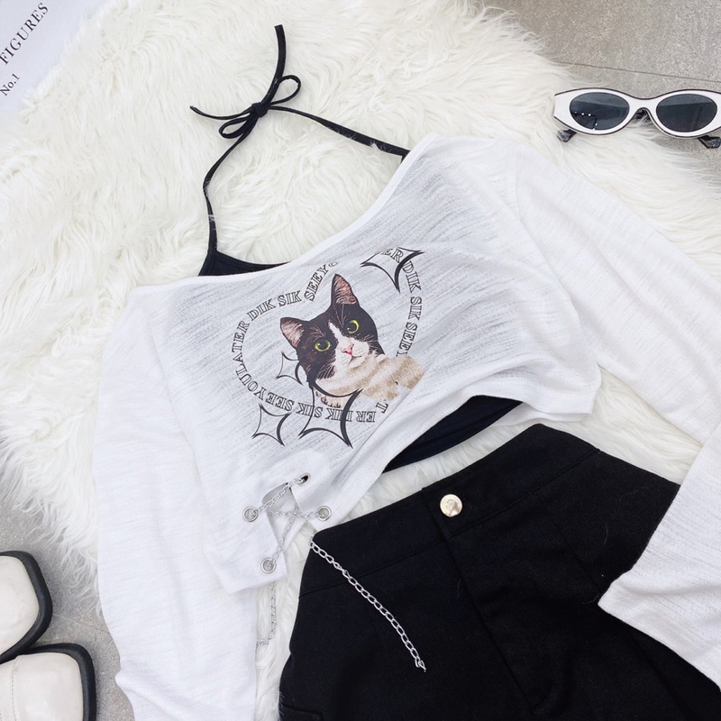 Bộ áo mèo + chân váy túi hộp