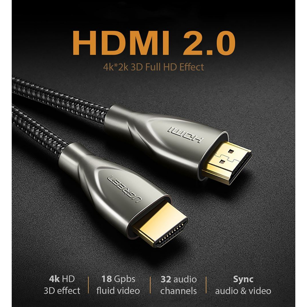 Cáp HDMI dài 1m Carbon chuẩn 2.0 4K@60MHz Ugreen 50106