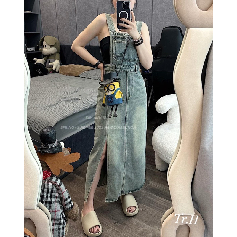 Yếm Jean Váy Dài Xẻ Tà