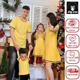 Combo thun gia đình figtree vàng viền đen mẫu mới siêu xinh cho cả nhà