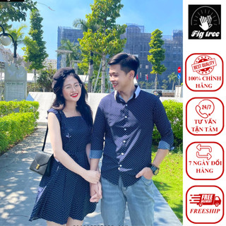 Set sơ mi váy figtree chấm bi xanh mã 162 siêu xinh
