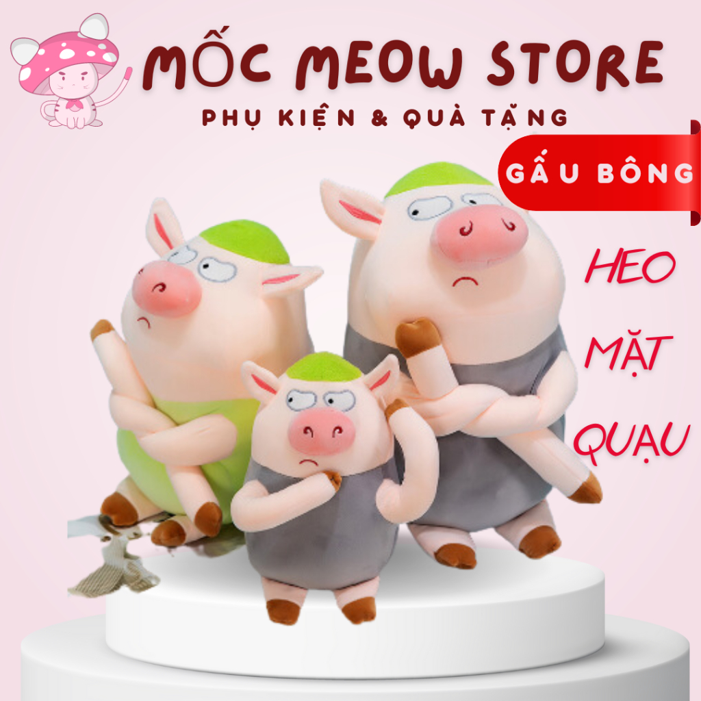 GẤU BÔNG độc lạ- Heo mặt quạu, Heo giận dữ, Heo cáu kỉnh- vải nhung mịn, trang trí nhà dễ thương. Mốc Meow🍄