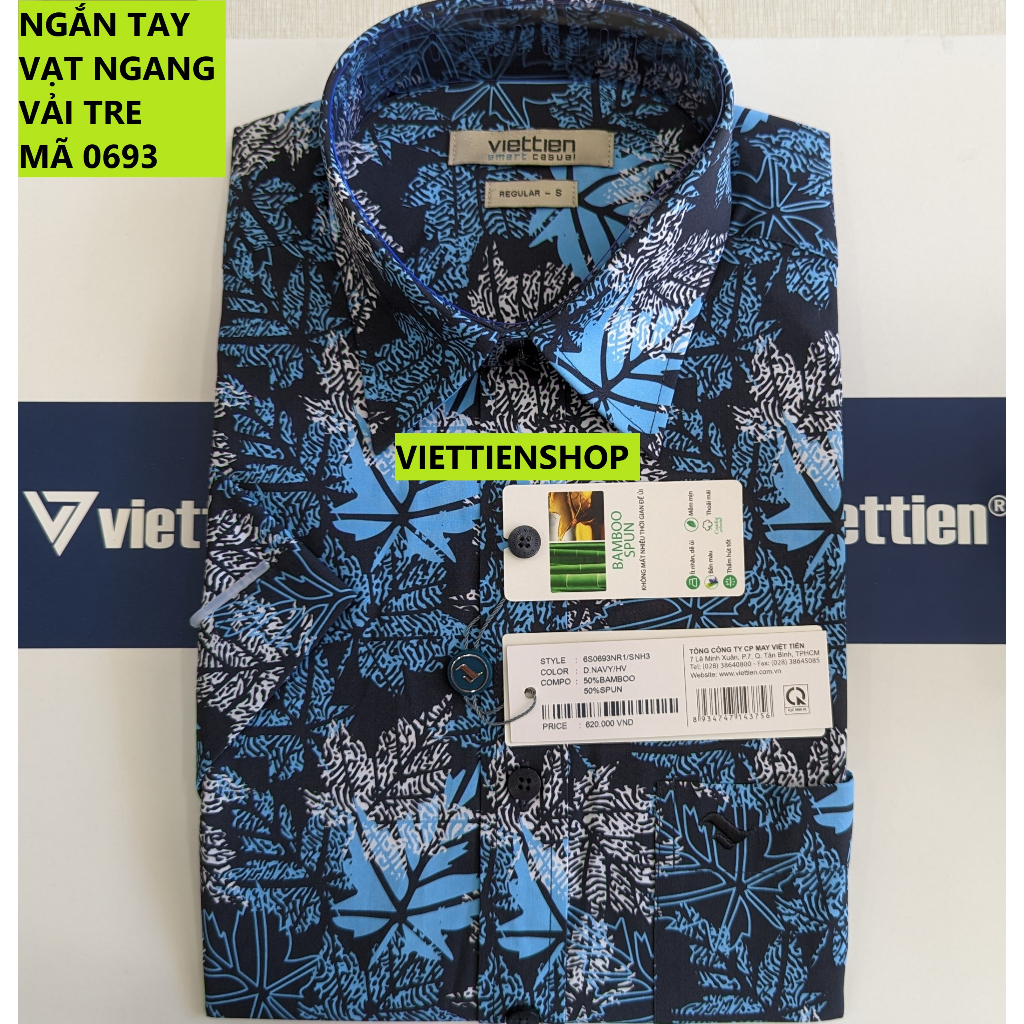 (0693 Sn 3) ÁO SƠ MI VIỆT TIẾN NGẮN TAY VẠT NGANG VẢI TRE