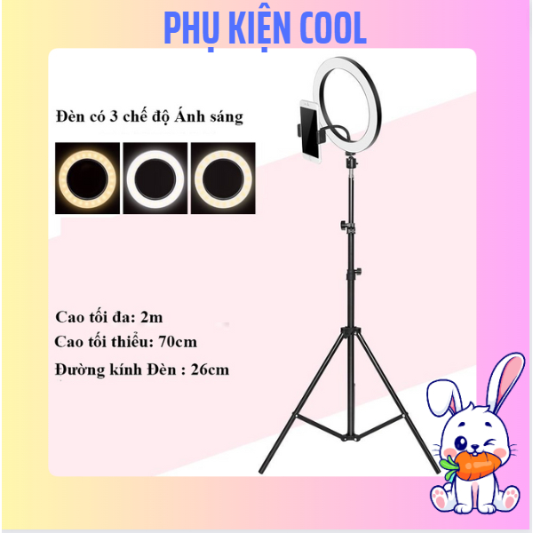 Đèn Led Livestream 26cm 3 Chế Độ Đèn, Đèn Livestream Bán Hàng Giá Rẻ Kèm Chân Đỡ 2,1m