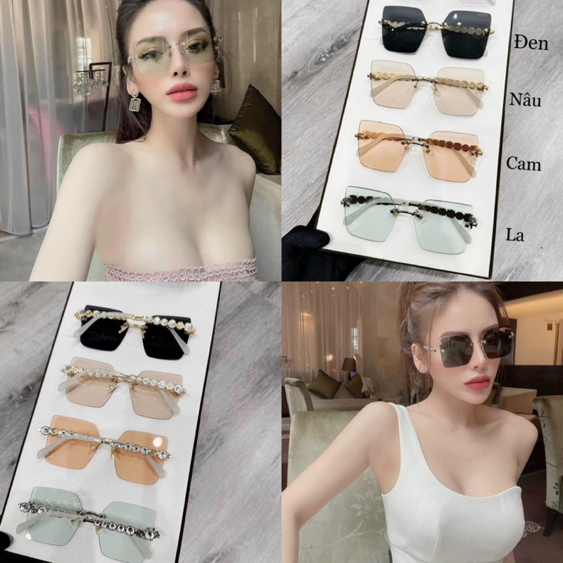 Kính mát nữ gọng đá sang chảnh (tặng kèm hộp + khăn)