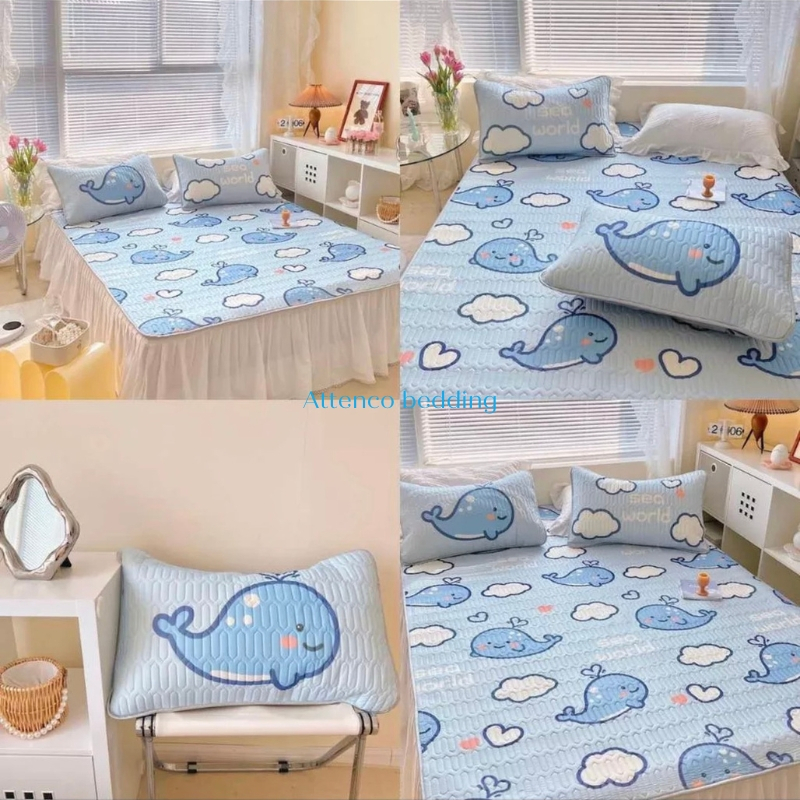 Chiếu Điều Hòa 4 mùa cotton mát mẻ tặng 2 vỏ gối đầu cùng bộ size rộng 1m2;1m6;1m8;2m2 dài 2m chun cố định 4 góc