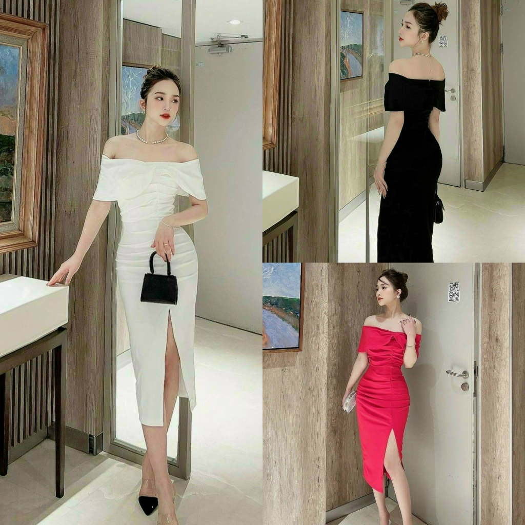 Đầm sexy body trễ vai dáng midi sẻ ống quyến dũ, sang chảnh phù hợp đi chơi, đi tiệc
