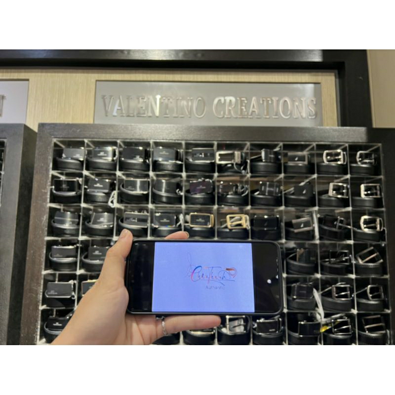 Thắt lưng đầu trượt, dây nịt dây lưng da mặt khóa gài Valentino Creations slide buckle black belt
