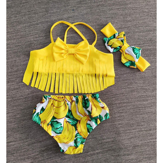 Đồ bơi bé gái áo nơ quần chuối kèm băng đô |bikini cho bé
