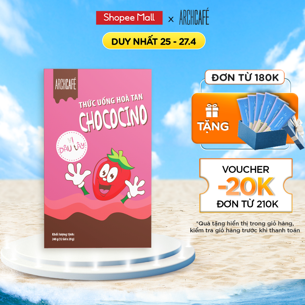Chocolate Dâu - Choco Cacao hoà tan Archcafé Chococino (hộp 12 gói x 20g)