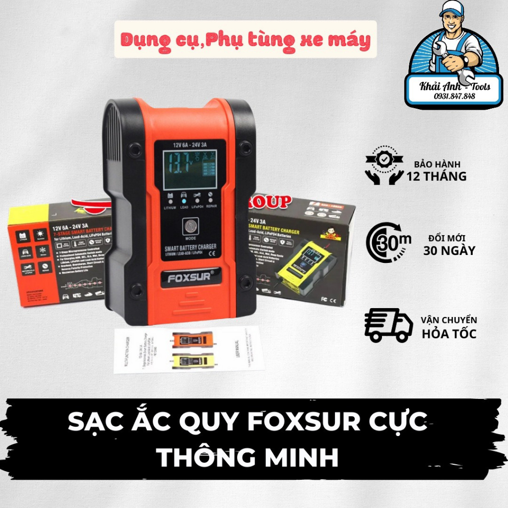 SẠC ẮC QUY FOXSUR CỰC THÔNG MINH ( QUÁ NHIỀU TÍNH NĂNG ƯU VIỆT TÍCH HỢP TRONG 1 SẢN PHẨM ) |Dụng cụ sửa xe máy