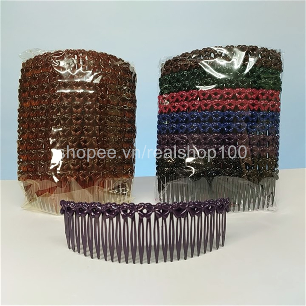 Sỉ 1 lố 12 cây lược cài tóc 24 răng nơ nâu không sơn | nơ sơn màu | Hình thật 100%