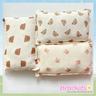 Gối cho bé sơ sinh vải xô chống méo đầu, thấm hút mồ hôi Hebekids