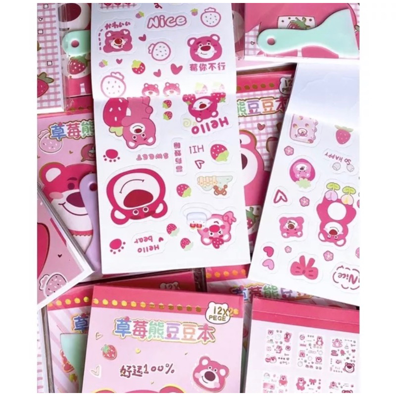 Quyển 24 tờ sticker gấu dâu kèm cán