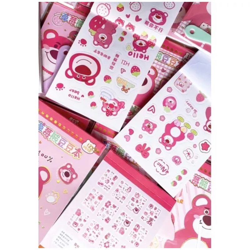 Quyển 24 tờ sticker gấu dâu kèm cán