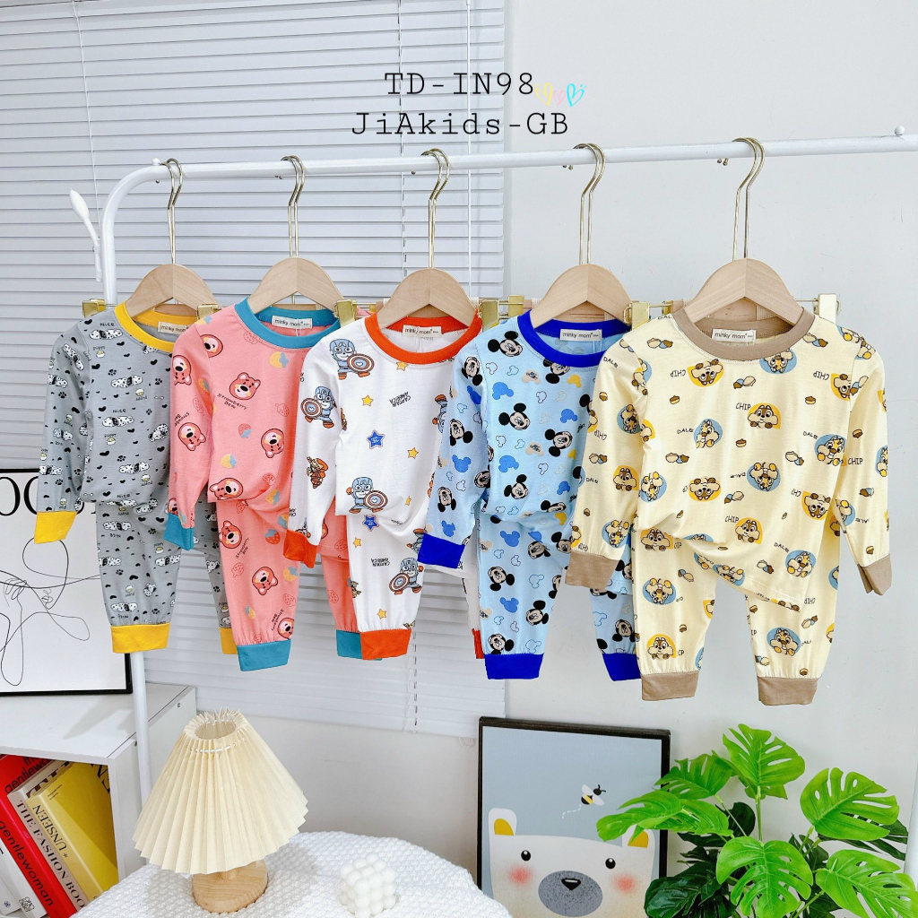 Bộ Dài Tay THUN LẠNH MINKY MOM In Hình Toàn Thân Họa Tiết Nhân Vật Hoạt Hình Cho Bé TD-IN98