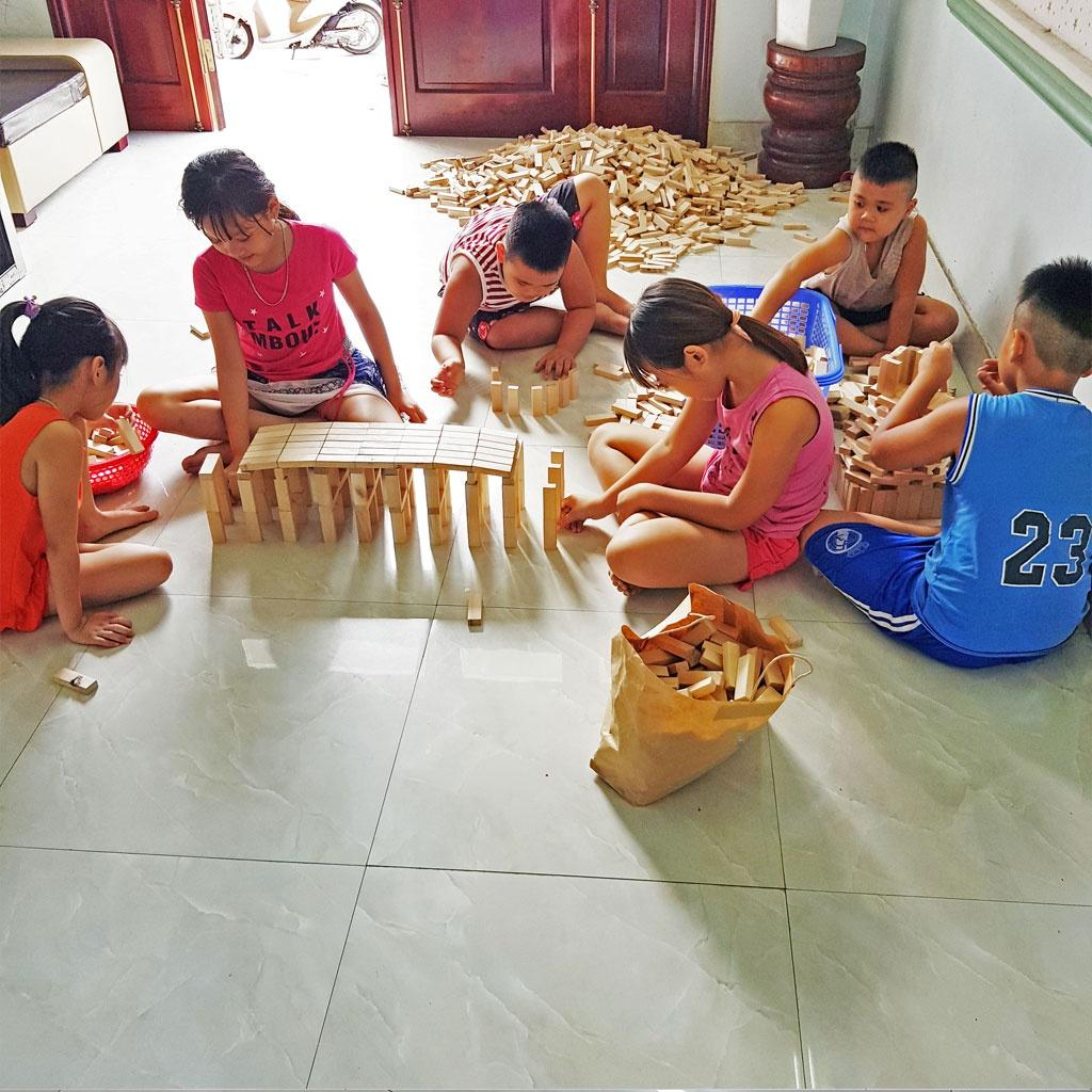 1KG - 56 thanh gỗ đồ chơi Xếp hình - Bộ rút gỗ - Thanh gỗ Domino loại to.