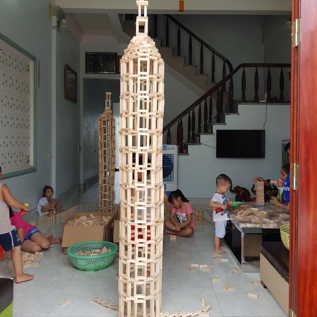 1KG - 56 thanh gỗ đồ chơi Xếp hình - Bộ rút gỗ - Thanh gỗ Domino loại to.