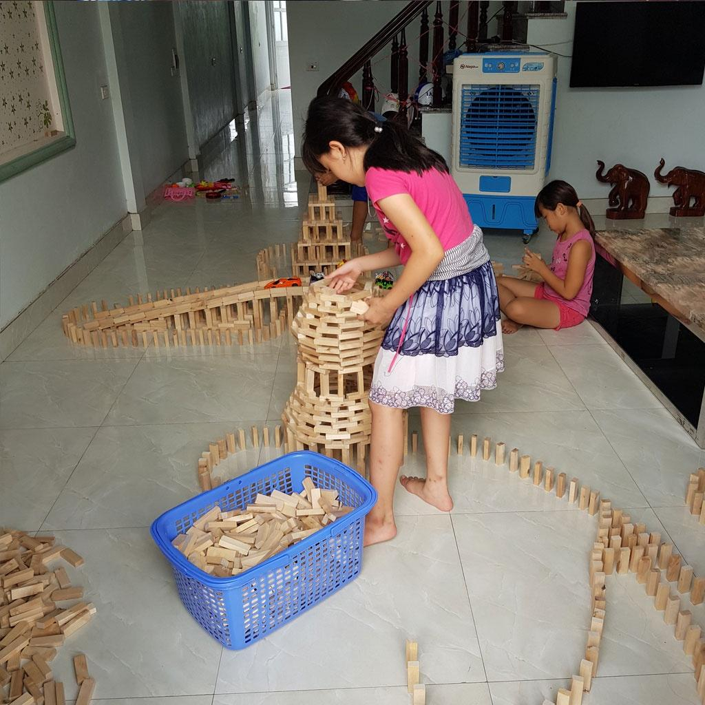 1KG - 56 thanh gỗ đồ chơi Xếp hình - Bộ rút gỗ - Thanh gỗ Domino loại to.