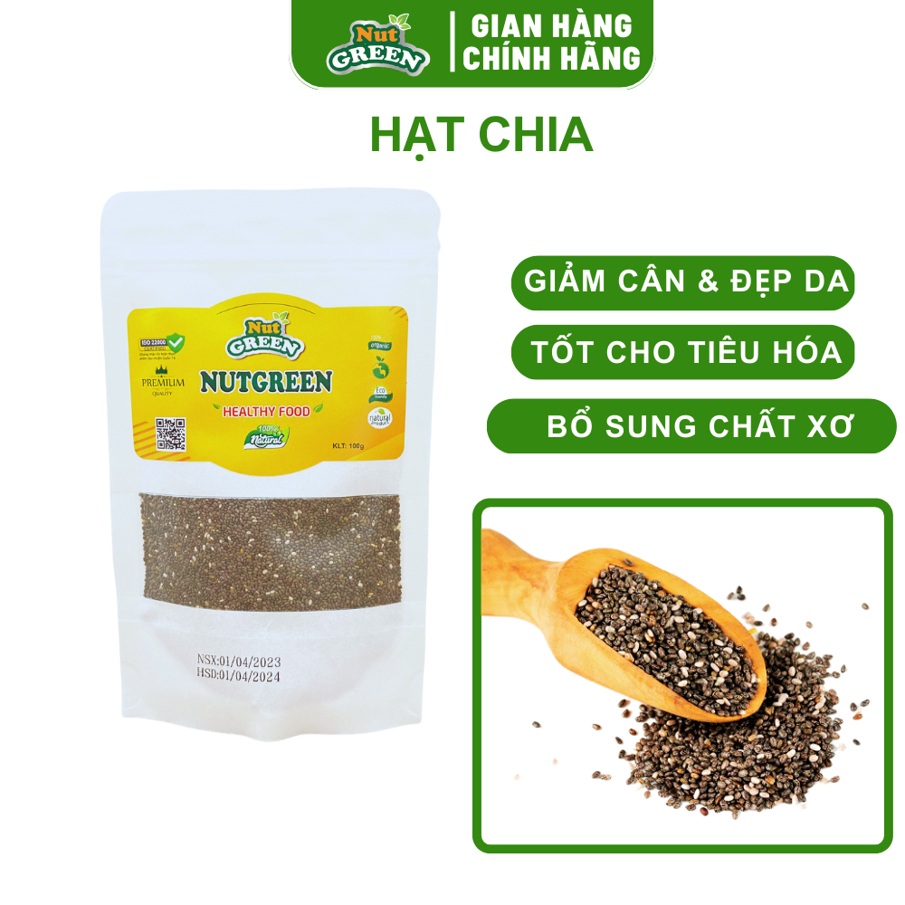 Hạt Chia Đen Úc Organic Nutgreen Chứa Nhiều Omega 3 Và Dưỡng Chất Giúp Giảm Cân, Giải Độc Cơ Thể Túi 100g