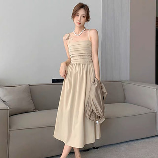 Váy hai dây buộc bản nhỏ dáng dài, Đầm dự tiệc 2 dây ngực xếp ly thời trang chất dày dặn không lộ Deliz ChouChou