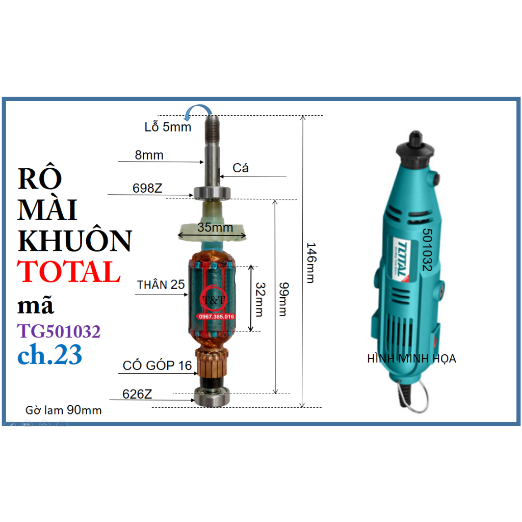 RÔ TO MÁY MÀI KHUÔN TOTAL mã TG501032, RUỘT MÀI KHUÔN TOTAL 501032.cv