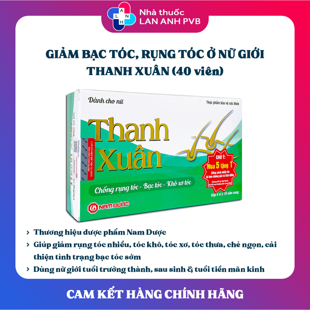 THANH XUÂN (40 viên) - Hỗ trợ giảm rụng tóc, bạc tóc, xơ tóc ở nữ giới.