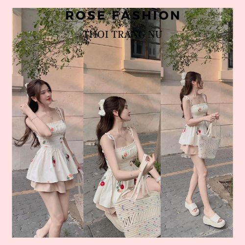 Set Váy Nữ Tiểu Thư, Bộ Áo Croptop 2 Dây Cột Nơ Kèm Quần Short Giả Váy Dáng Xòe Hàng Thiết Kế 2 Lớp Sang Chảnh Đi Biển