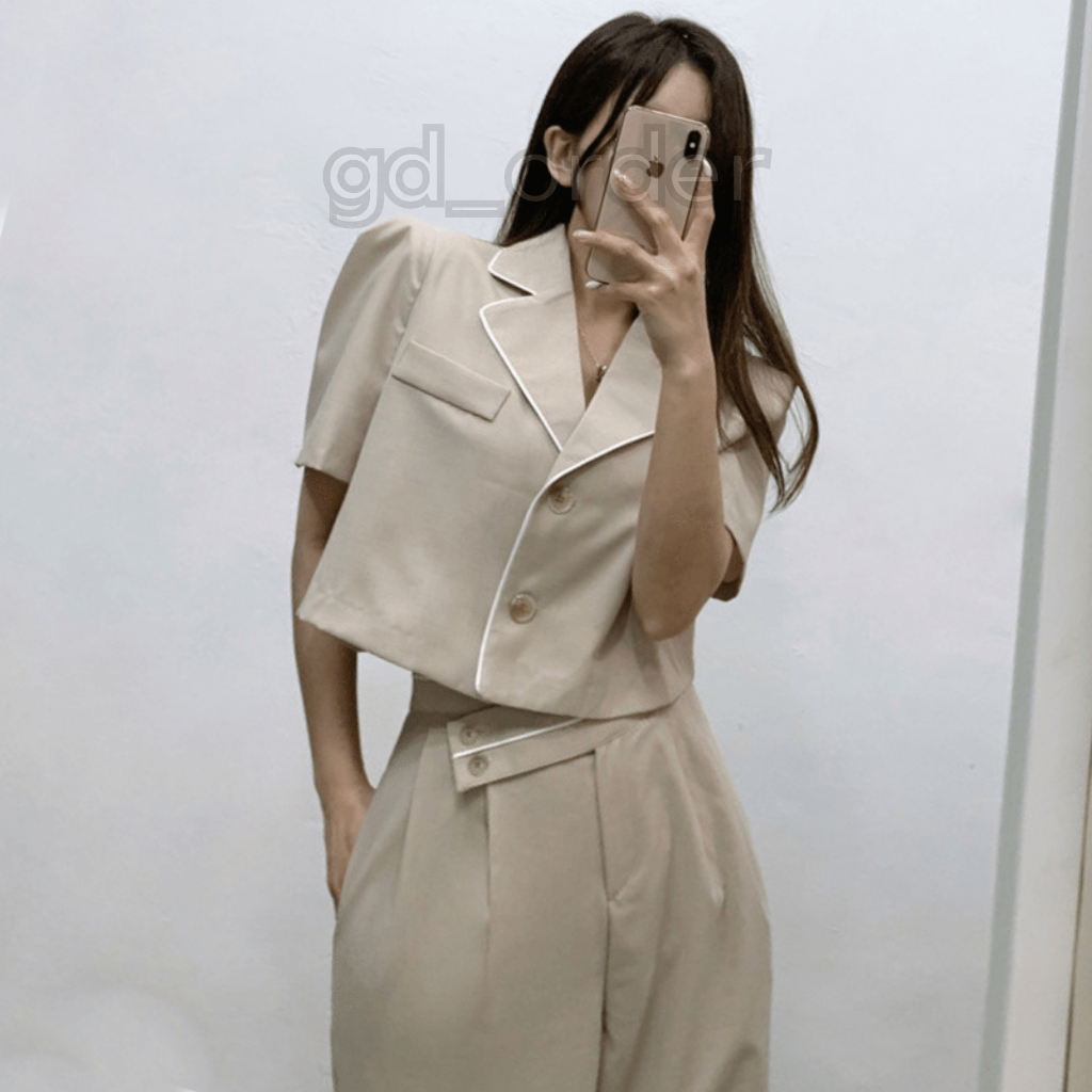 b8|set bộ vest nữ áo blazer croptop dáng ngắn, quần tây ống rộng công sở gd_order