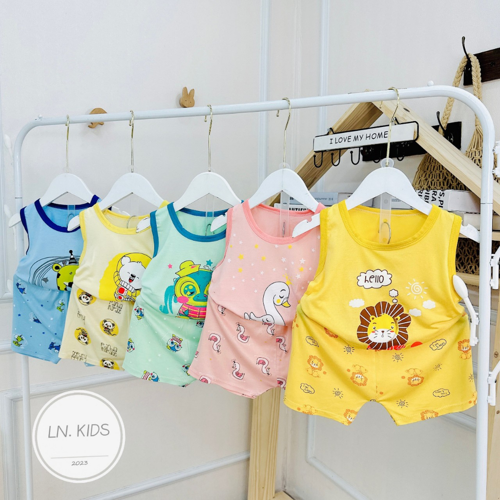 Bộ ba lỗ trẻ em, bộ quần áo sát nách MINKYMOM cho bé trai bé gái chất thun lạnh họa tiết đáng yêu mềm mịn cực mát mùa hè