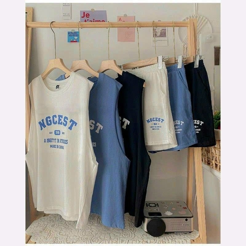 Bộ ba lỗ nữ,Set bộ sác nách kiểu dáng thể thao nữ, Set Áo tanktop nữ form rộng phối quần short chất thun cotton mặc hè