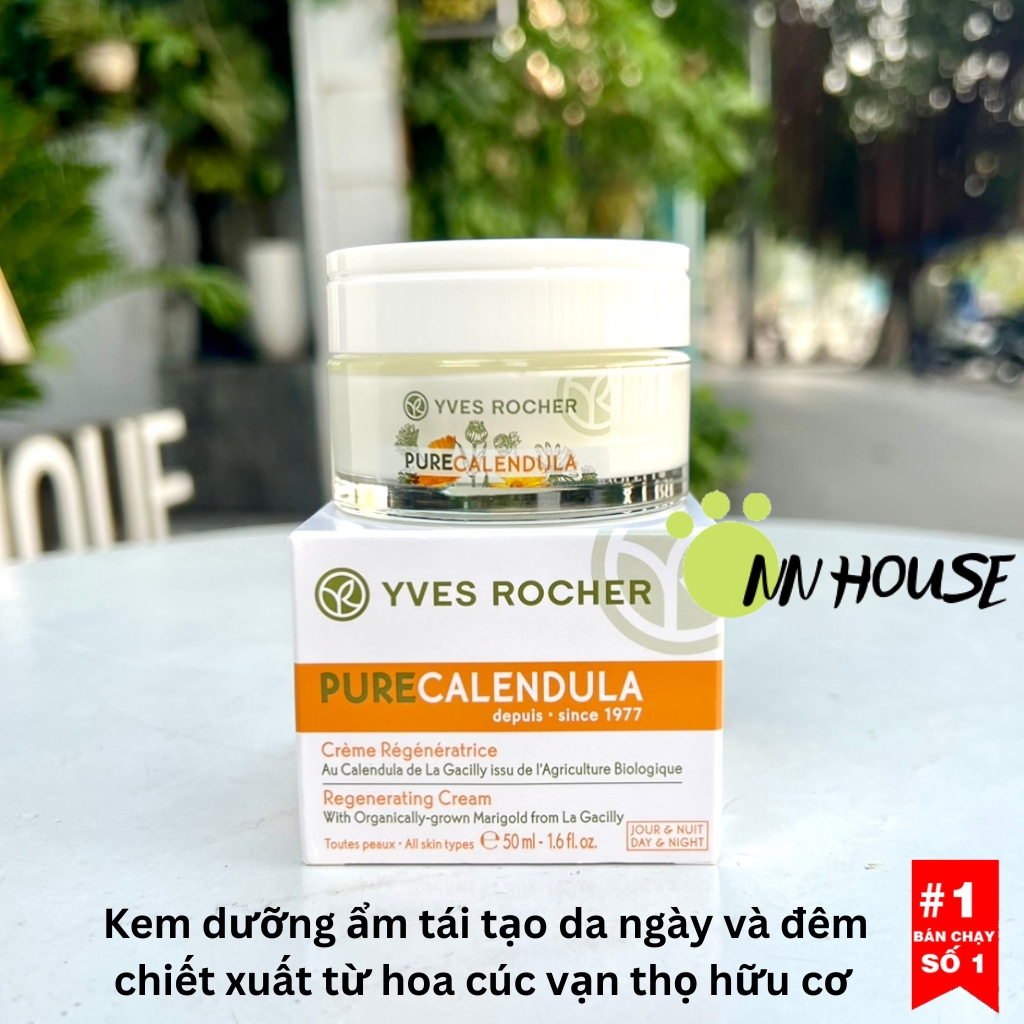 Kem dưỡng ẩm da mặt Yves Rocher Pure Calendula cream, kem ngày và đêm tái tạo da, chống nhăn skincare từ hoa cúc bio