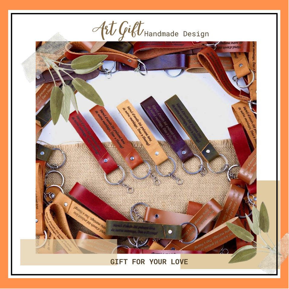 Móc Khóa Da Thật Handmade Bằng Da Thật 100% Được Cắt Đóng Tỉ Mỉ Thích Hợp Làm Quà Tặng Kỉ Niệm, Lưu Niệm