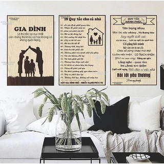 Bảng gỗ quy tắc gia đình, tranh treo tường gia đình, những quy tắc để con có cuộc sống hạnh phúc
