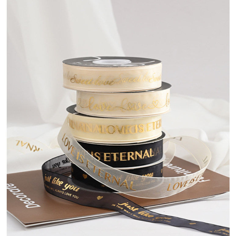 Ruy băng voan chữ ánh vàng