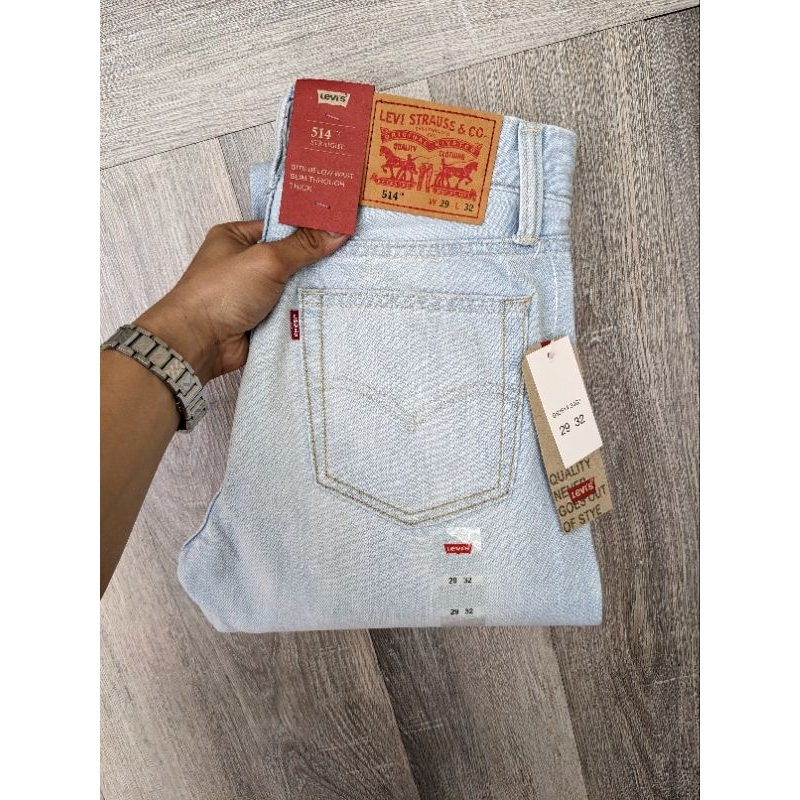 Quần jean nam levis màu xanh bạc dáng suông đứng chất cotton xịn