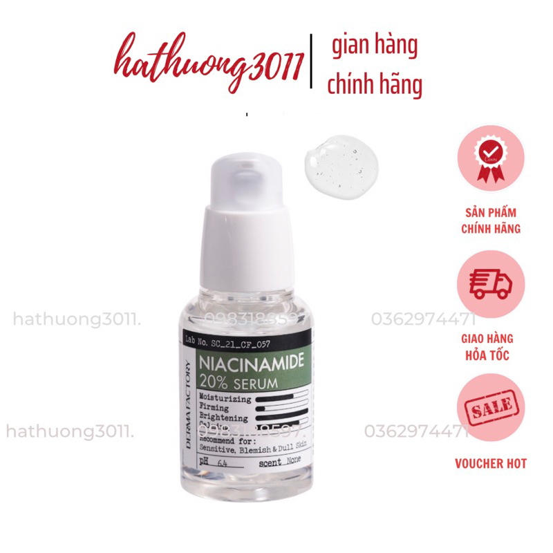 Tinh chất dưỡng trắng Derma Factory Niacinamide 20% Serum 30ML