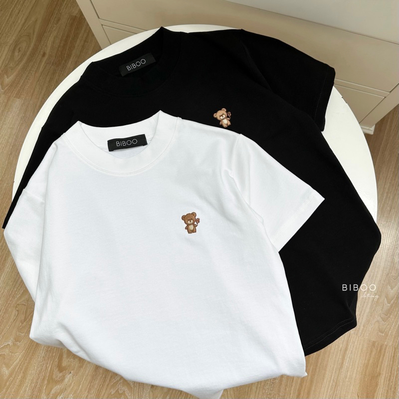 BIBOO - Áo thun cổ tròn baby tee tay ngắn thêu hình CON GẤU BOOBOO chất liệu vải thun cotton