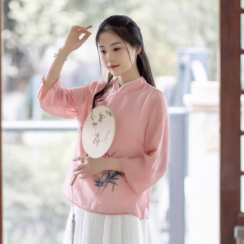 Pháp phục đồ lam kiểu cổ trang hán phục trung hoa bộ thiền chay đi lễ chùa trà đạo đồng phục spa